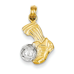 14K Gold Two-tone Soccer Ball and Foot Kicking Pendant