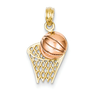 14K Gold Two-tone Basketball Hoop with Ball Pendant