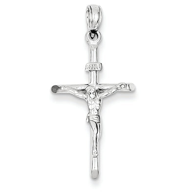 14K White Gold INRI Crucifix Pendant