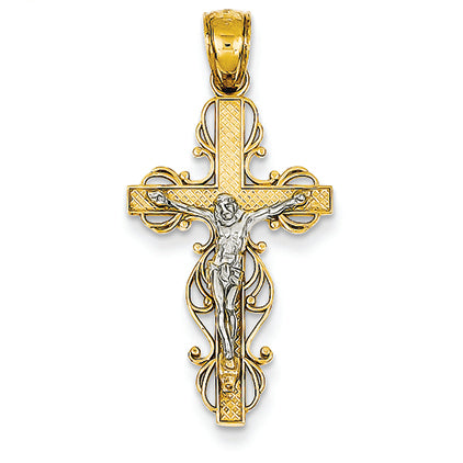 14K Gold Two-tone Crucifix Pendant