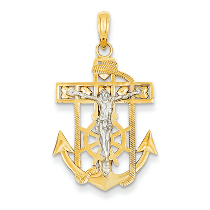 14K Gold Two-tone Mariner's Crucifix Pendant