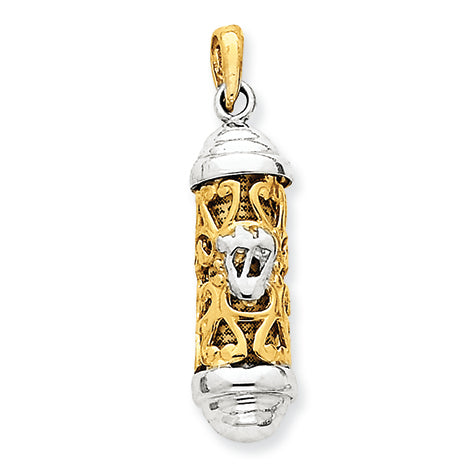 14K Gold Two-tone Mezuzah Pendant