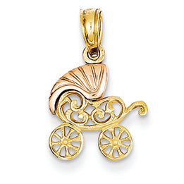 14K Gold Two-tone Baby Stroller Pendant