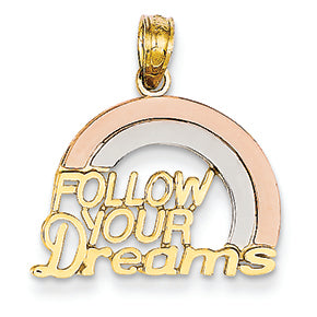14K Gold Tri-color Follow Your Dreams Rainbow Pendant
