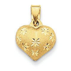 14K Gold Satin & Diamond Cut Puffed Heart Pendant