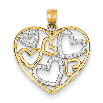 14K Gold Two-tone Diamond-cut Heart Pendant