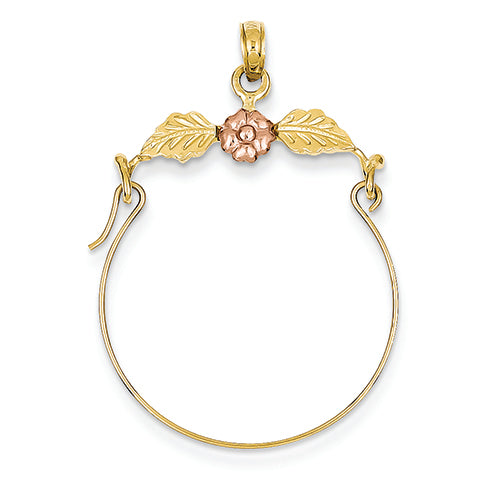 14K Gold Two-tone Leaves w/Flower Charm Holder