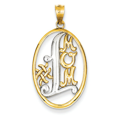 14K Gold & Rhodium #1 Mom Oval Pendant