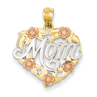 14K Gold Two-tone and Rhodium Mom Heart Pendant