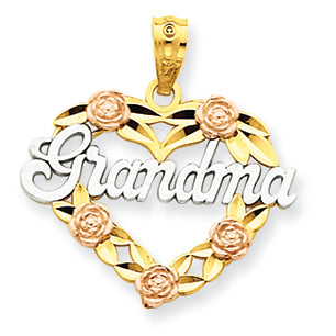 14K Gold Two-tone and Rhodium Grandma Heart Pendant