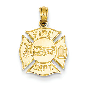 14K Gold Fire Dept Shield Pendant