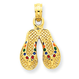 14K Gold Rainbow Enameled Flip Flops Pendant