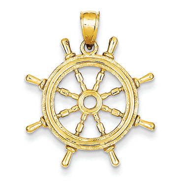 14K Gold Ship Wheel Pendant