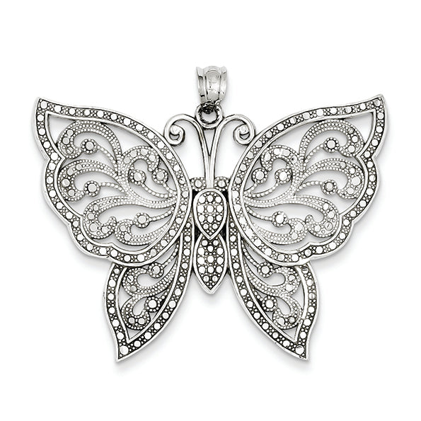 14K White Gold Diamond-cut Butterfly Pendant