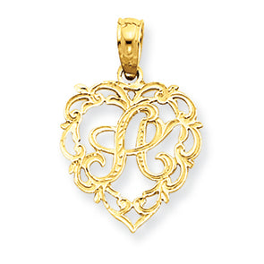 14K Gold Script Initial in Heart Pendant