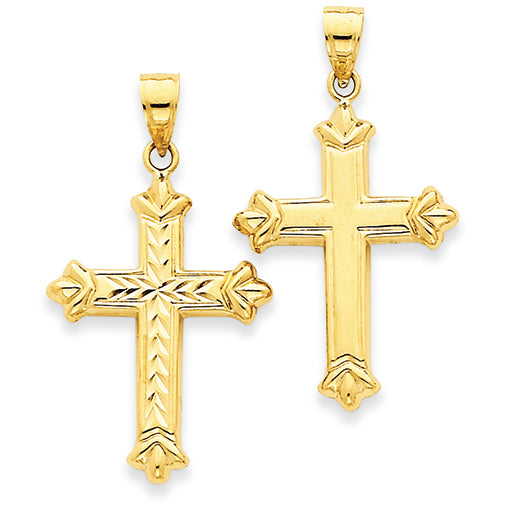 14K Gold Reversible Diamond Cut Cross Pendant