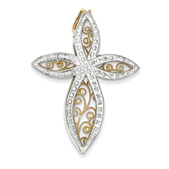 14K Gold Two-tone Diamond-cut Passion Cross Slide