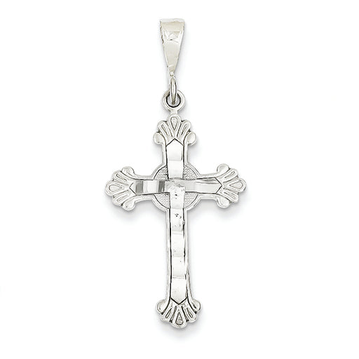 14K White Gold Budded Cross Pendant