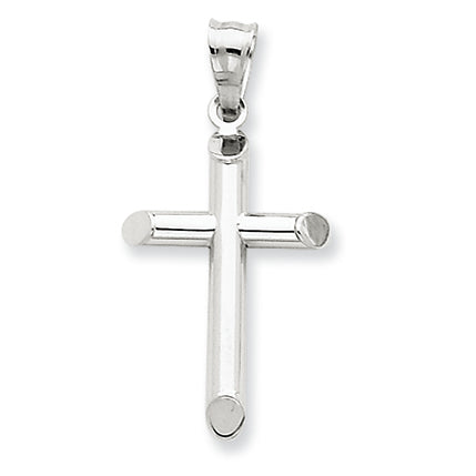 14K White Gold Polished Hollow Cross Pendant