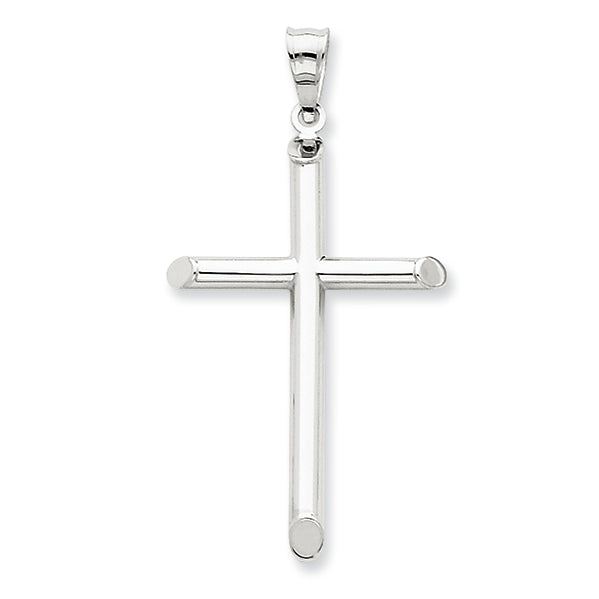 14K White Gold Polished Hollow Cross Pendant
