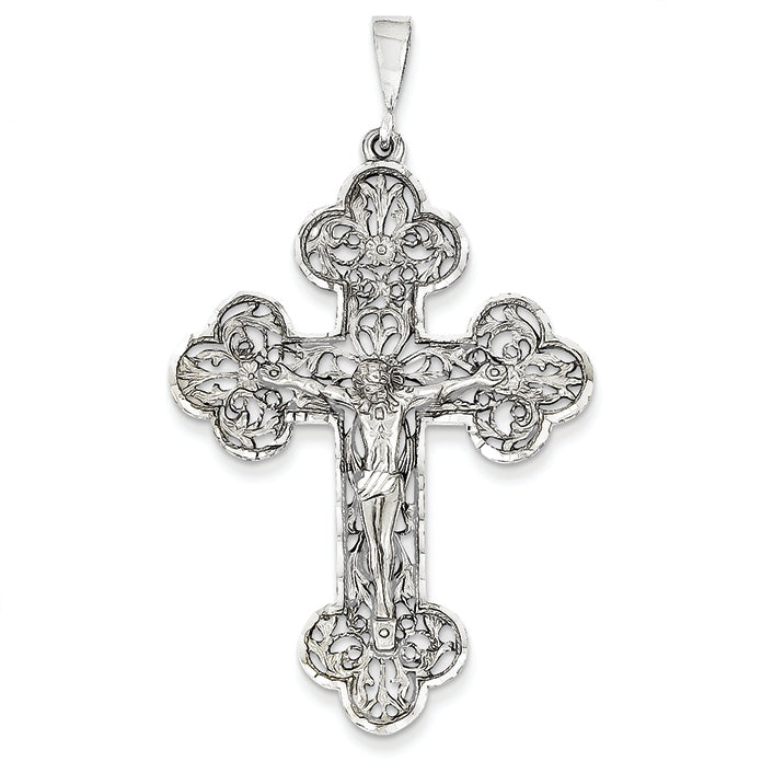 14K White Gold Diamond-Cut Crucifix Pendant