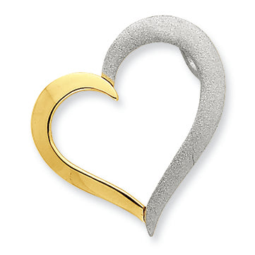14K Gold Two-tone Tilted Heart with Hidden Bail Slide Pendant