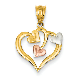 14K Gold Two-Tone & Rhodium Hearts Pendant