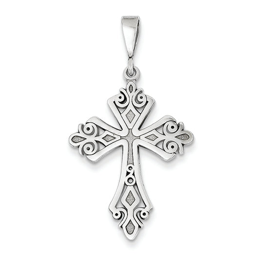 14K White Gold Fleur De Lis Cross Pendant