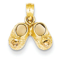 14K Gold Two-tone Teddy Bear Face Baby Booties Pendant