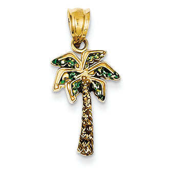 14K Gold Small Enameled Palm Tree Pendant