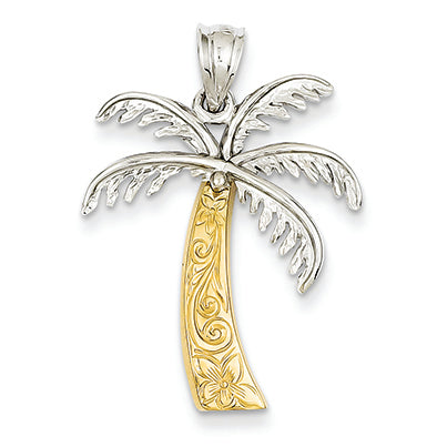 14K Gold Two-tone Palm Tree Pendant