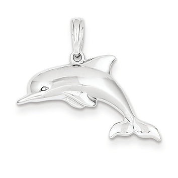 14K White Gold 3-D Puffed Dolphin Pendant