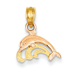 14K Gold Two-tone Dolphin Pendant