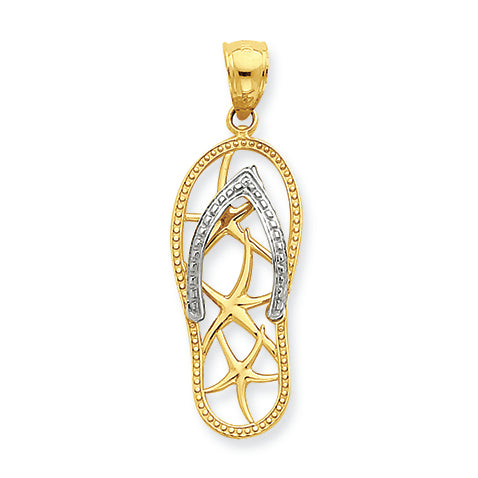 14K Gold Two-tone Starfish Flip-Flop Pendant