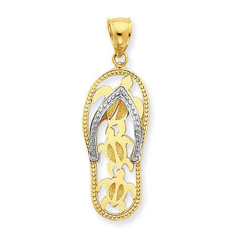 14K Gold Two-tone Triple Sea Turtle Flip-Flop Pendant