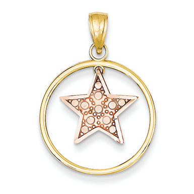 14K Gold Two-tone & Rhodium Dangling Star Round Frame Pendant