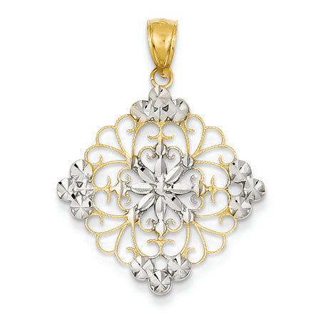 14K Gold & Rhodium Diamond-cut Medallion Pendant