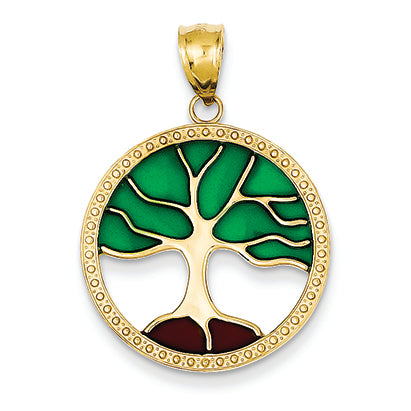 14K Gold Enameled Tree of Life Pendant