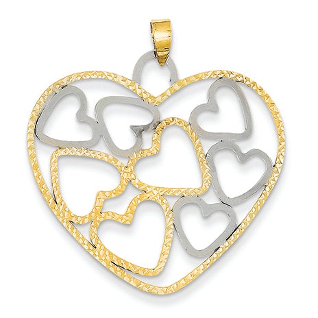 14K Gold Two-tone D/C Open Heart w/Small Hearts Pendant