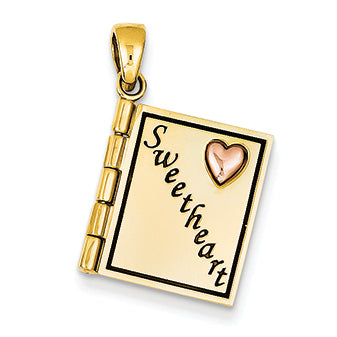 14K Gold Two tone 3-D Moveable Sweetheart Book Pendant