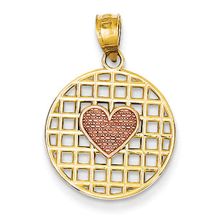 14K Gold Two-tone Rose & Yellow Gold Heart on Heart Pendant