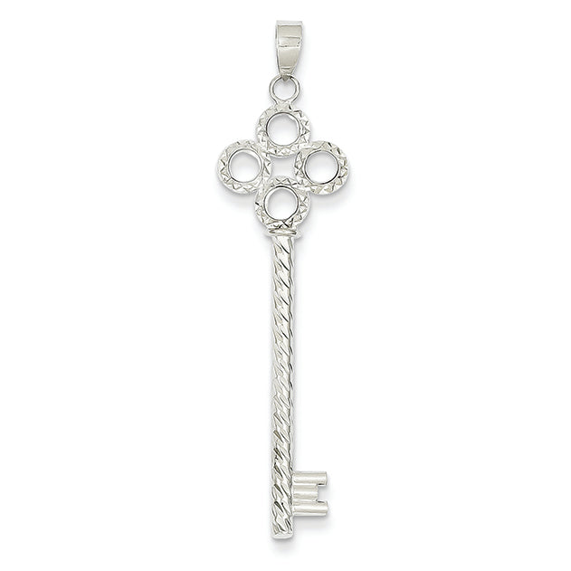14K White Gold Key Diamond Cut Tube/Circle Top Pendant