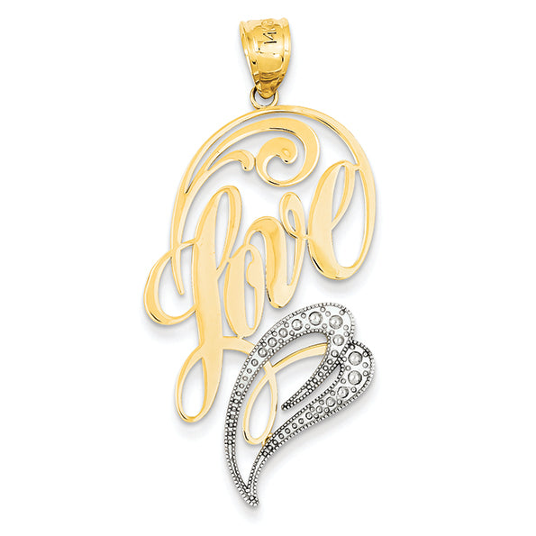 14K Gold Yellow & White Gold Love Heart Pendant