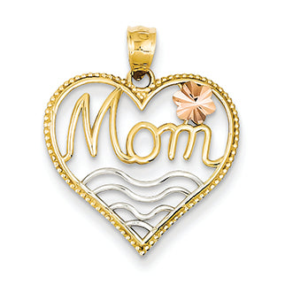 14K Gold Tri Color Mom Heart Pendant