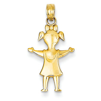 14K Gold Solid Satin Girl with Pig-Tails Charm