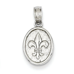 14K White Gold Small Fleur De Lis in Oval Pendant