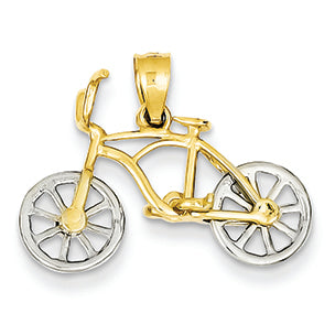 14K Gold Yellow & White Gold Moveable Bicycle Pendant