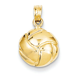 14K Gold Solid Satin & Diamond -Cut Volleyball Charm