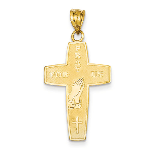 14K Gold Pray For Us Cross Pendant