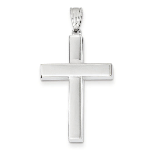 14K White Gold Polished Hollow Cross Pendant